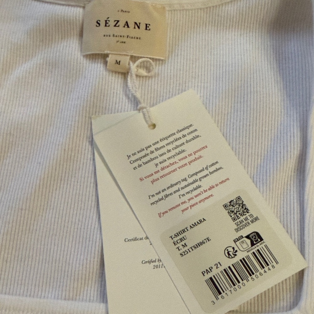 Sézane Amara Short Sleeve Top Ecru M - Picture 8 of 10